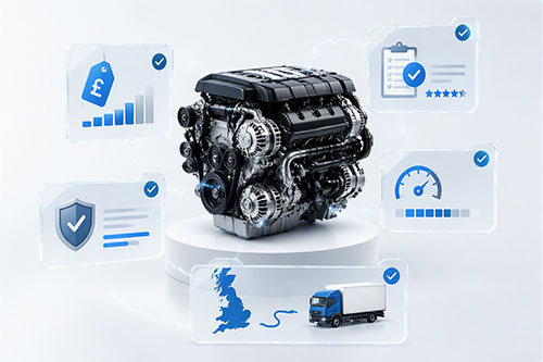Replacement engine with comparison features including warranty, mileage verification and nationwide delivery